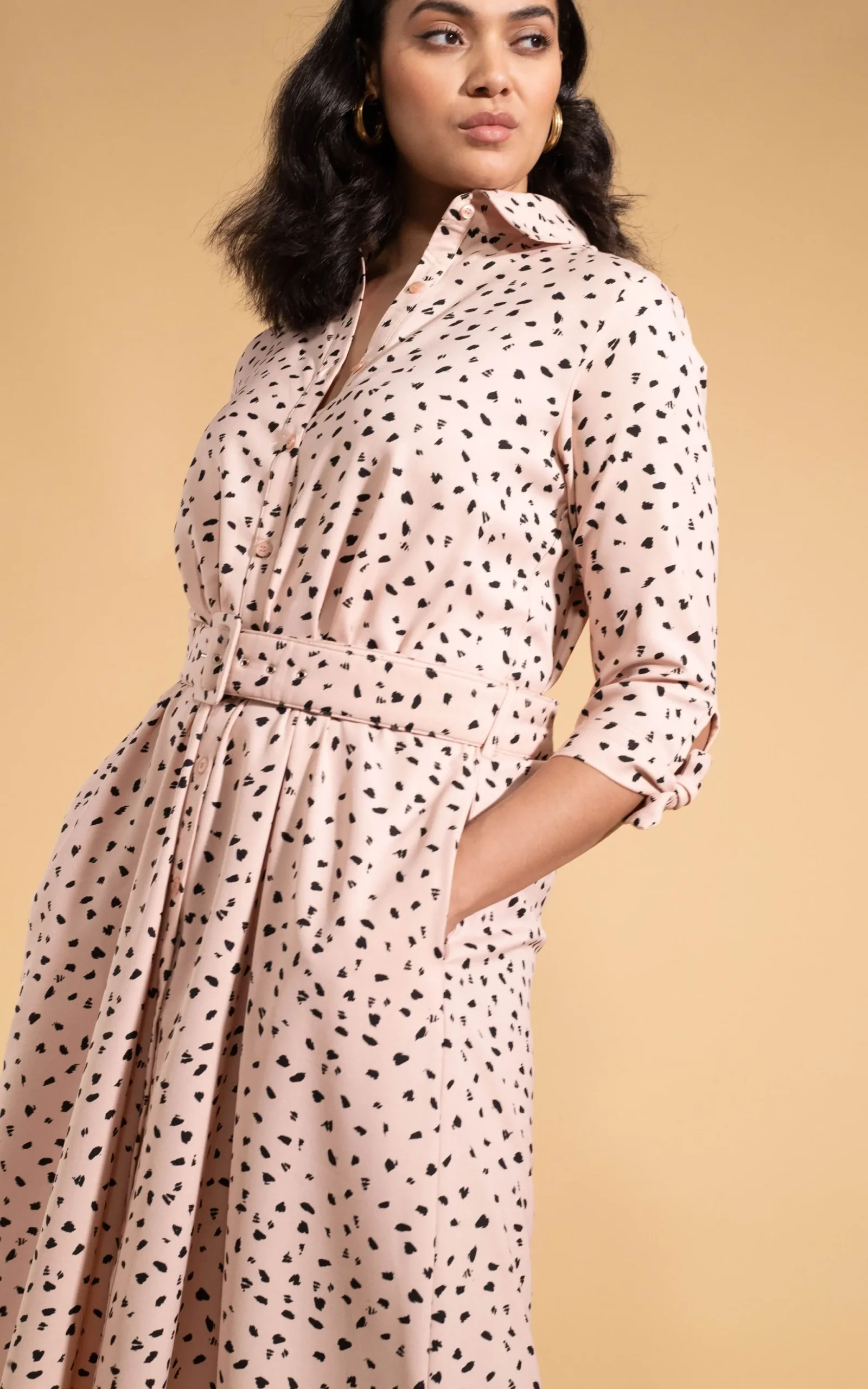 Dove Dress In Abstract Black On Beige