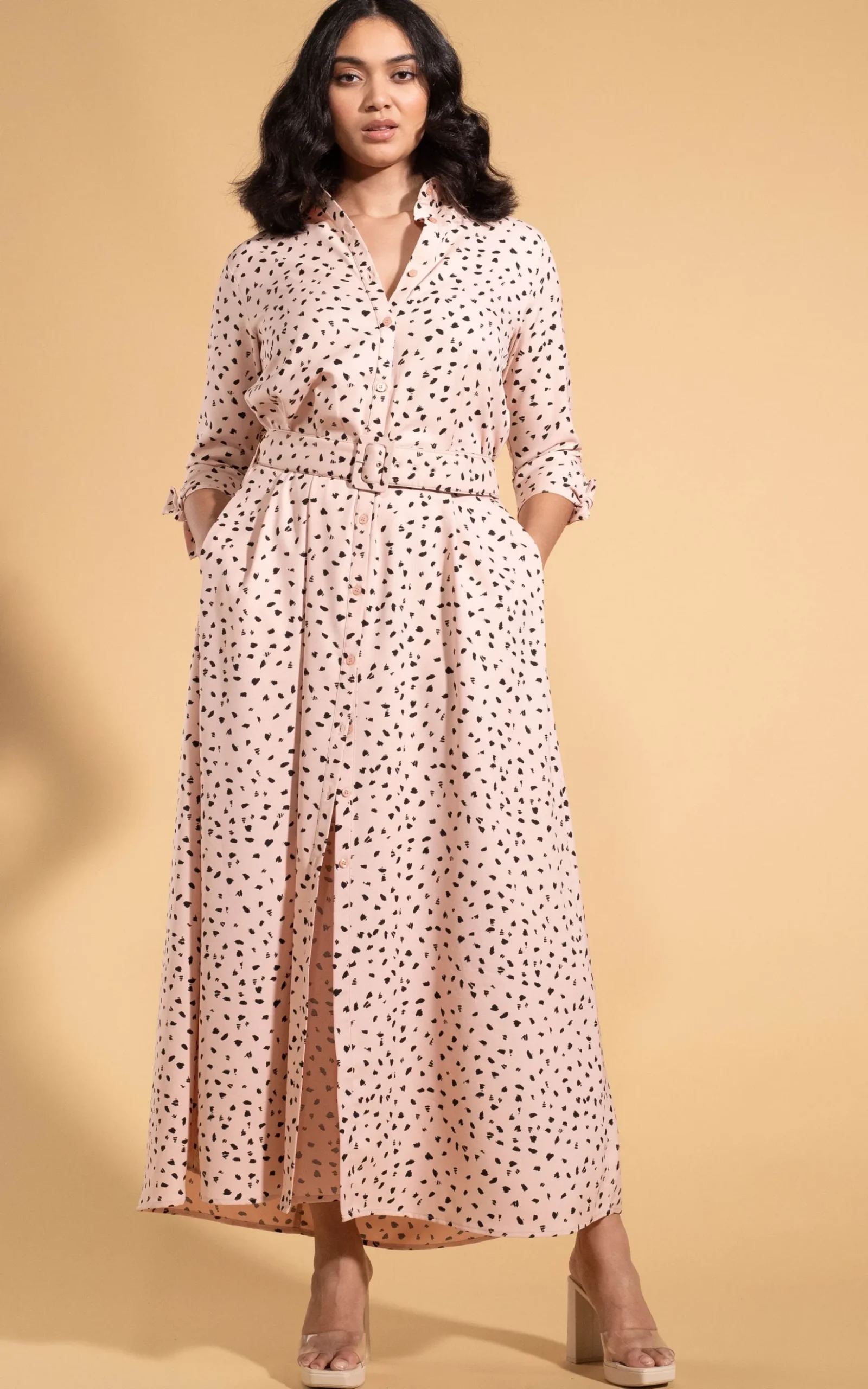 Dove Dress In Abstract Black On Beige