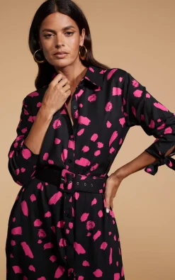 Dove Dress In Abstract Dot Pink On Black