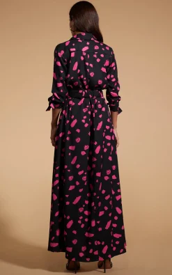 Dove Dress In Abstract Dot Pink On Black