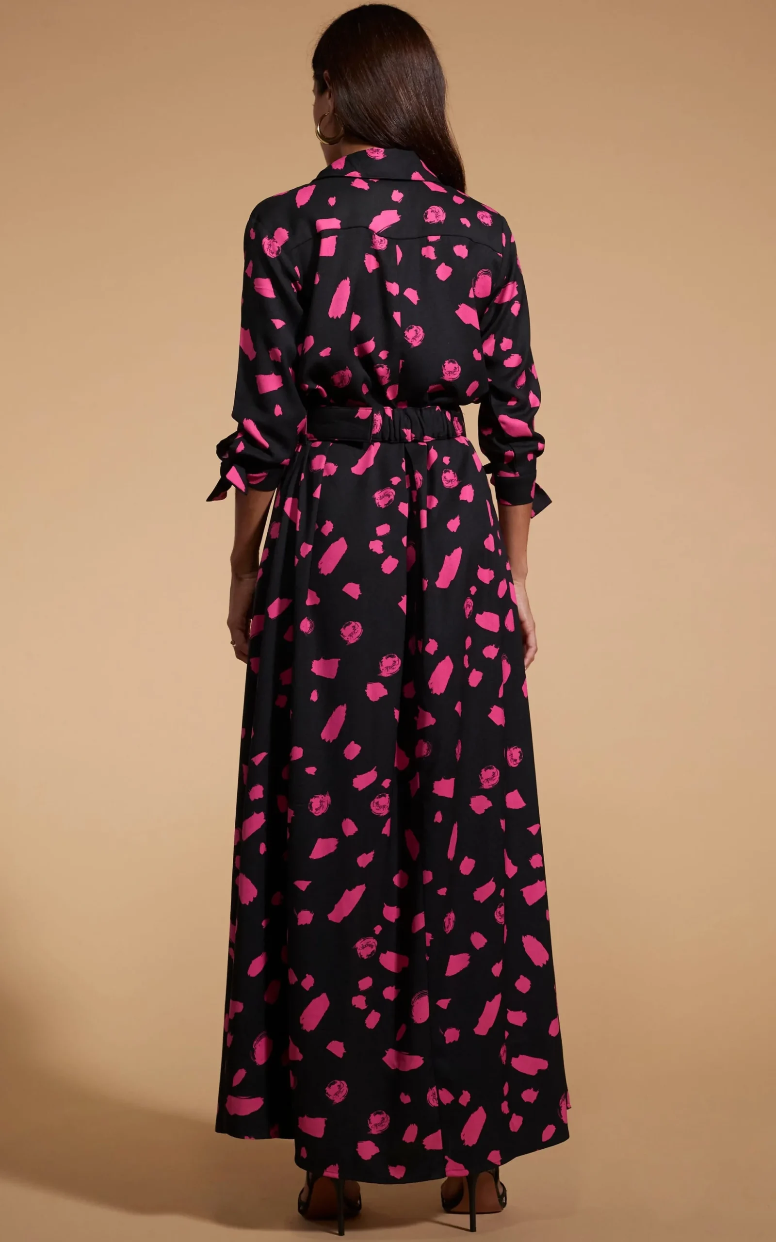 Dove Dress In Abstract Dot Pink On Black