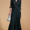 Dove Dress In Abstract Green On Black