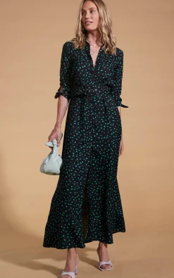Dove Dress In Abstract Green On Black