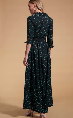 Dove Dress In Abstract Green On Black