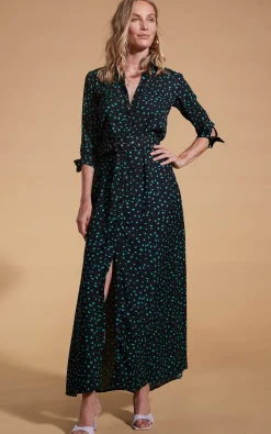 Dove Dress In Abstract Green On Black