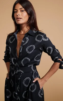 Dove Dress In Black & White Circle