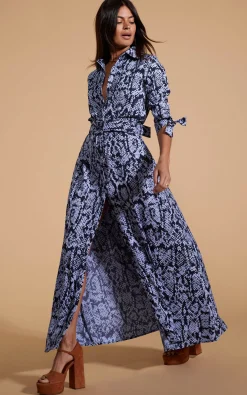 Dove Dress In Blue On Black Snake