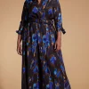 Dove Dress In Camo Abstract Blue On Black- Extended Sizing