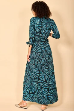 Dove Dress In Fan Turquoise On Black