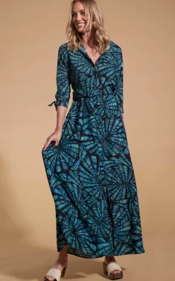 Dove Dress In Fan Turquoise On Black
