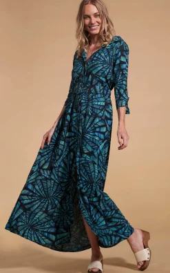 Dove Dress In Fan Turquoise On Black