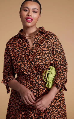 Dove Dress In Orange On Black Leopard-Extended Sizing