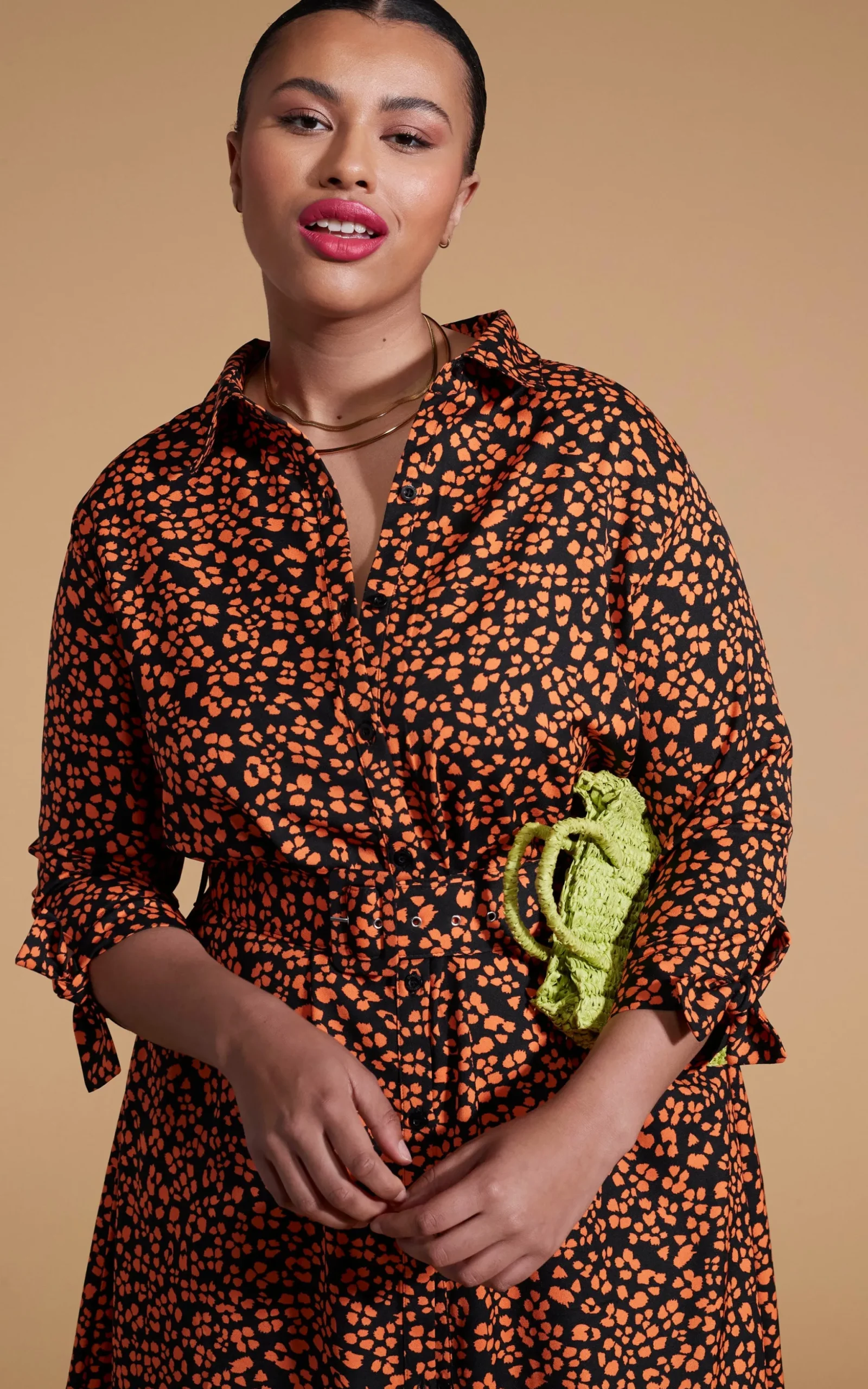 Dove Dress In Orange On Black Leopard-Extended Sizing