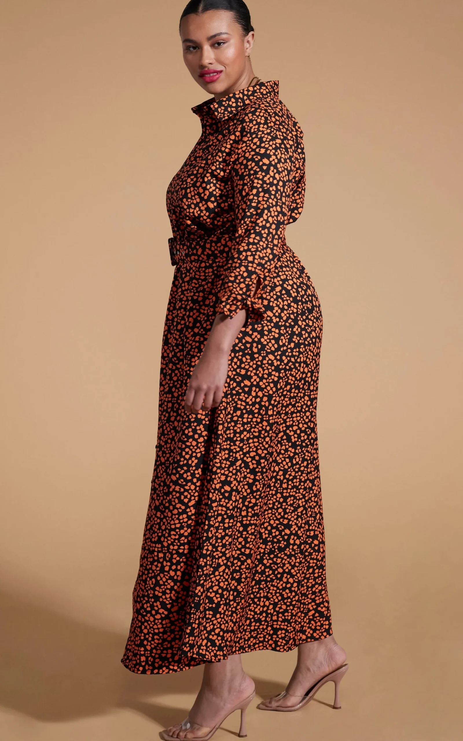 Dove Dress In Orange On Black Leopard-Extended Sizing