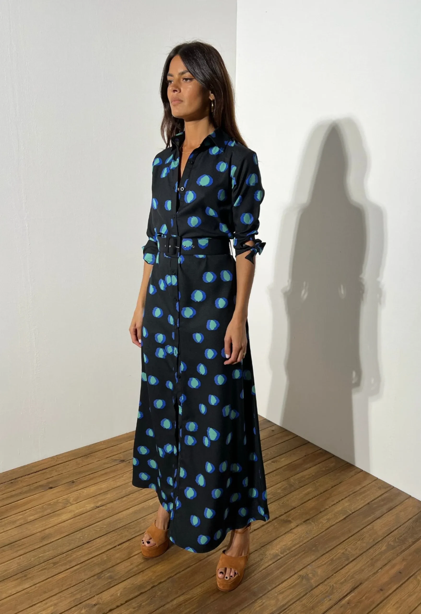 Dove Dress In Polka Dot Blue On Black