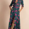 Dove Dress In Poppies On Dark Green