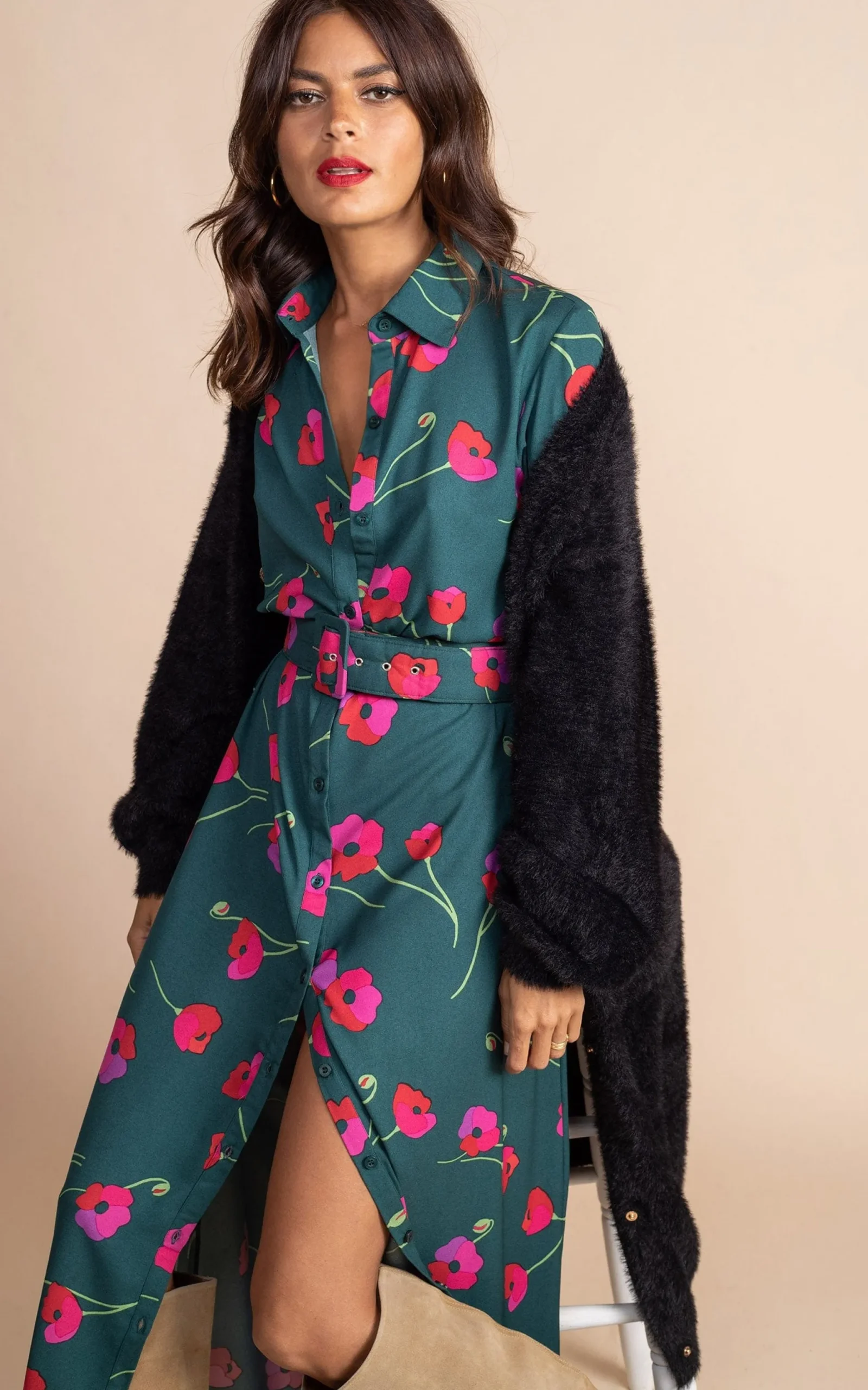 Dove Dress In Poppies On Dark Green
