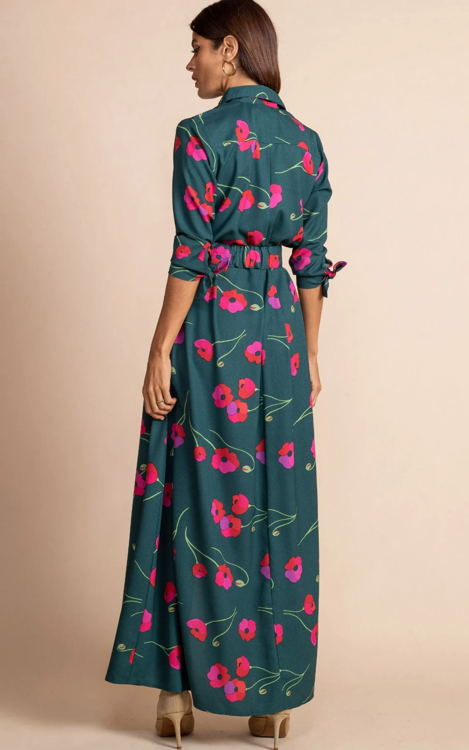 Dove Dress In Poppies On Dark Green