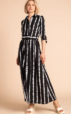 Dove Dress In Tie Dye Black And White Stripe