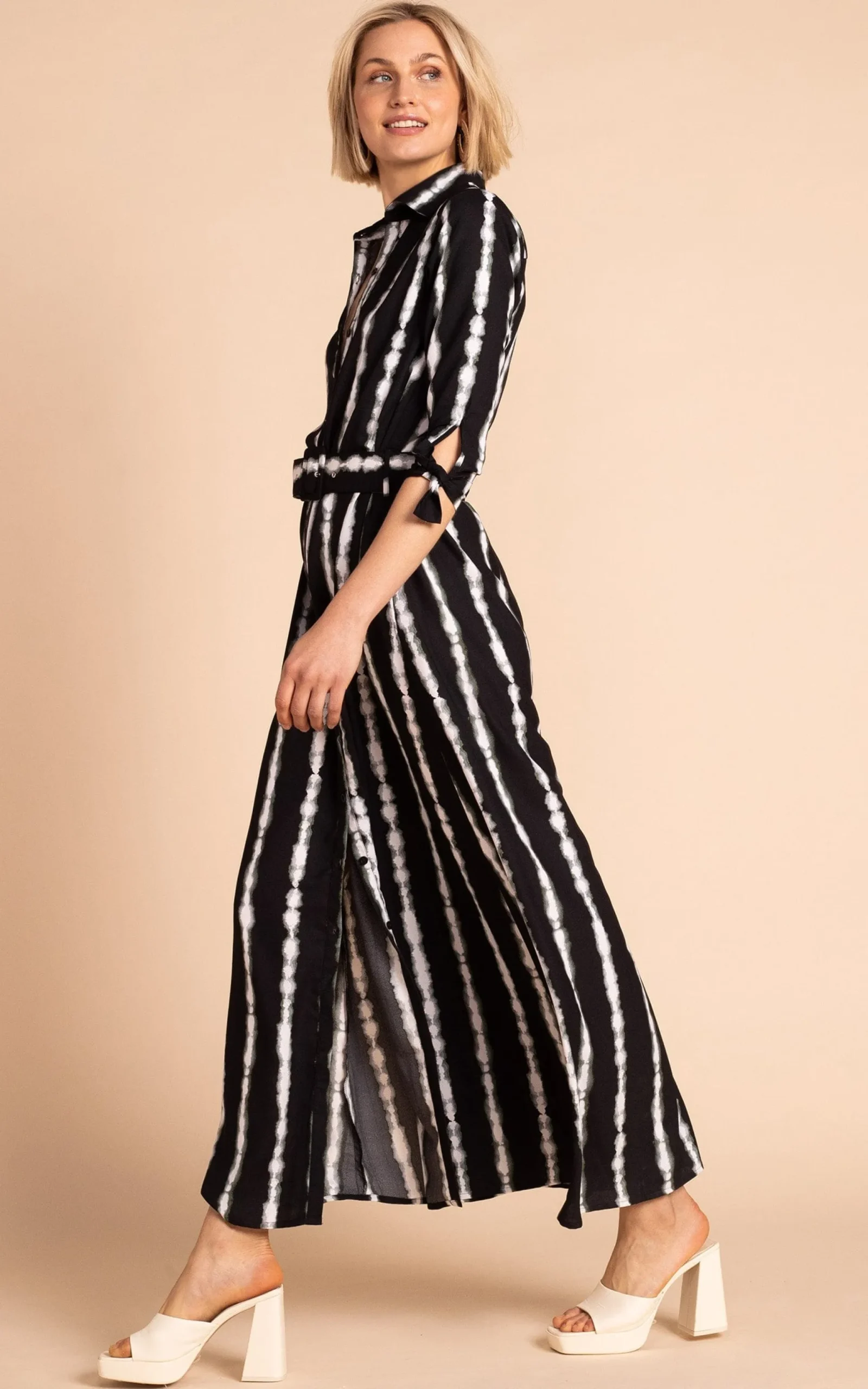 Dove Dress In Tie Dye Black And White Stripe