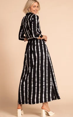 Dove Dress In Tie Dye Black And White Stripe