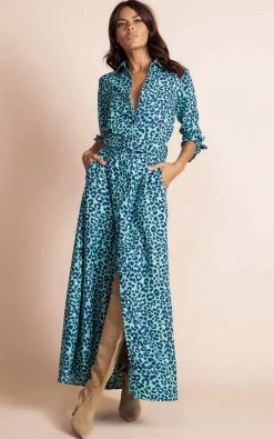 Dove Dress In Turquoise Leopard