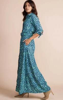 Dove Dress In Turquoise Leopard