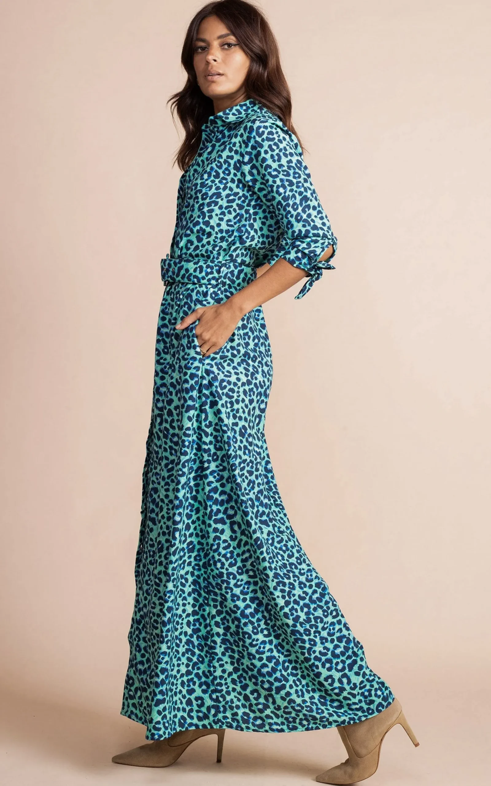 Dove Dress In Turquoise Leopard
