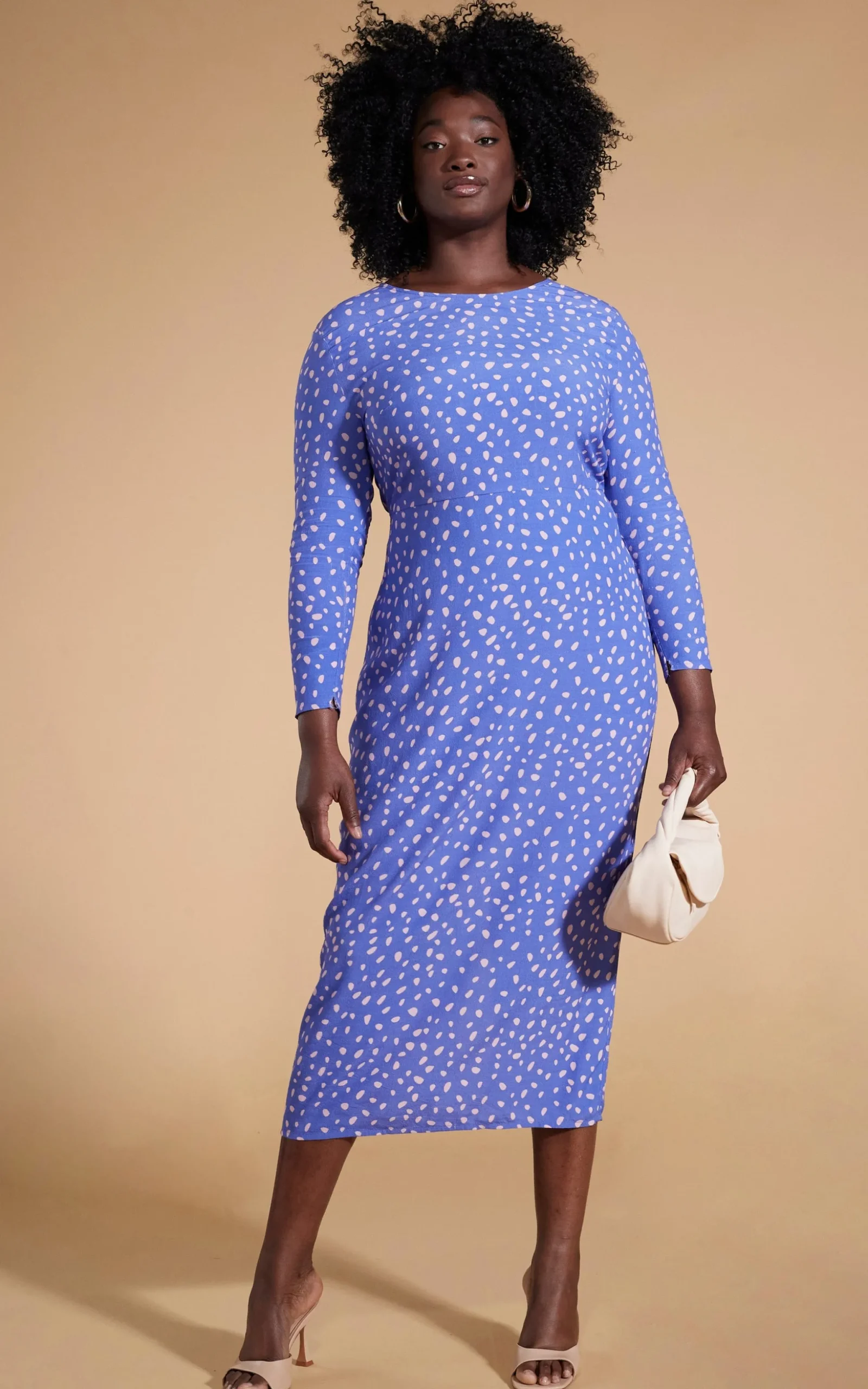 Estella Midaxi Dress In Odd Dot Pink On Amparo Blue