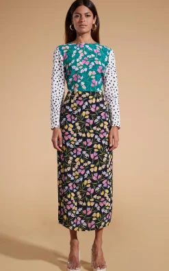 Estella Midaxi Dress In Tulip And Polka Dot Mix