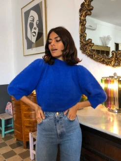 Felix Cropped High Neck Jumper In Blue