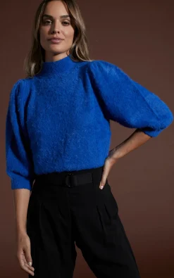Felix Cropped High Neck Jumper In Blue