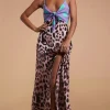 Florence Dress In Green On Purple Dot & Blush Leopard