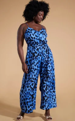 Gabriella Jumpsuit In Bright Blue Leopard