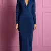 Gianna Metallic Knit Midaxi Dress In Blue