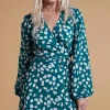 Ginger Mini Wrap Dress In White On Green Cloud