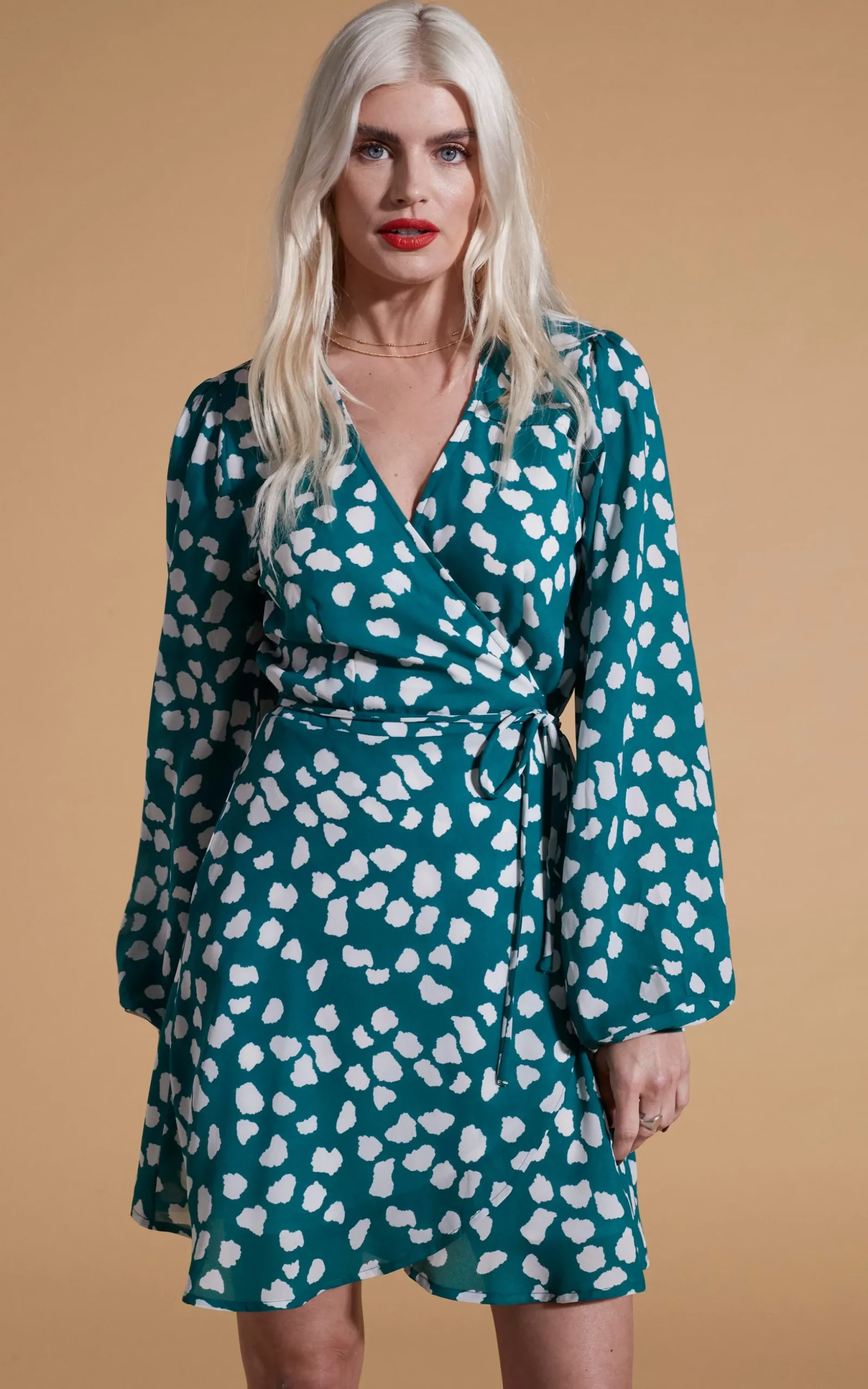 Ginger Mini Wrap Dress In White On Green Cloud