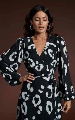 Ginger Mini Wrap Dress In Oversized Mono Leopard