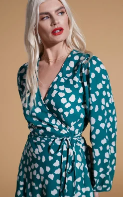 Ginger Mini Wrap Dress In White On Green Cloud