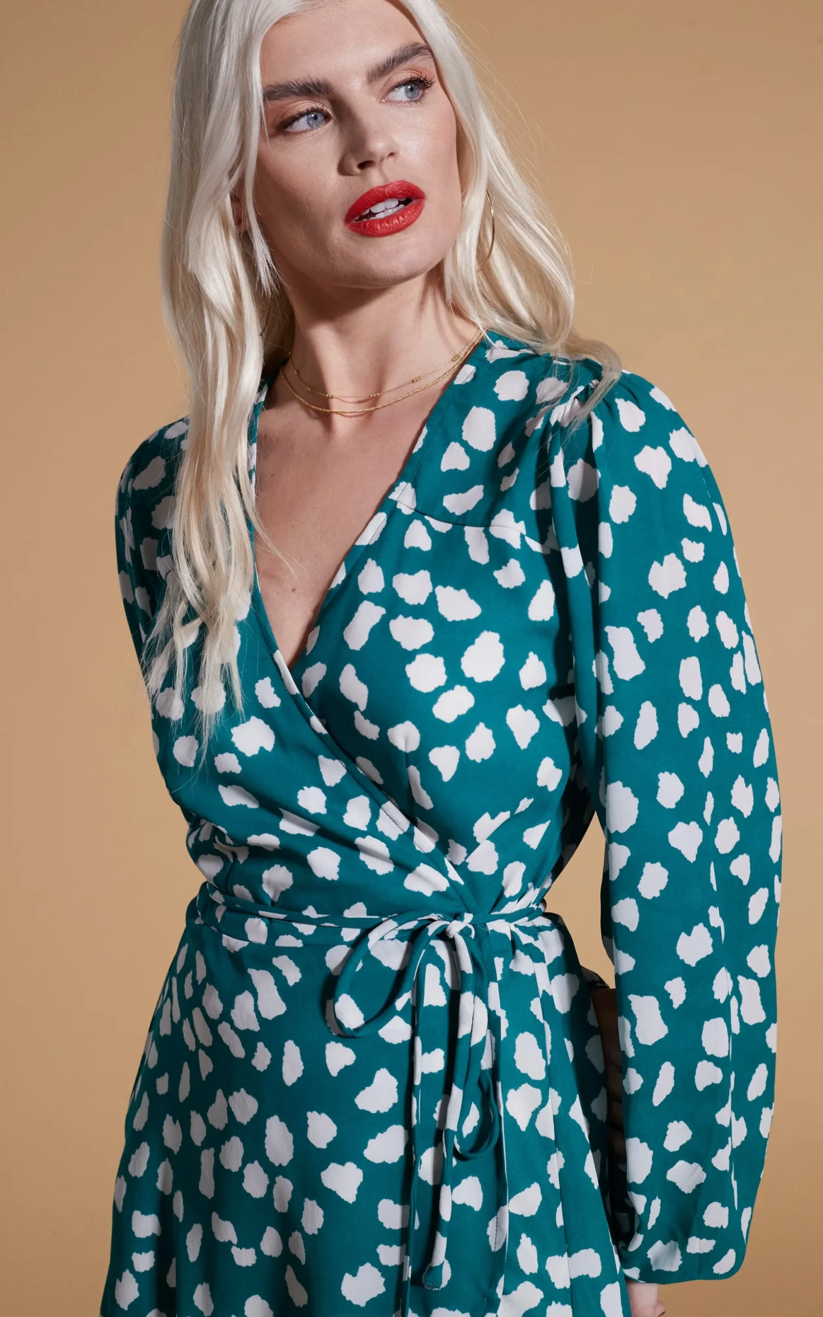Ginger Mini Wrap Dress In White On Green Cloud