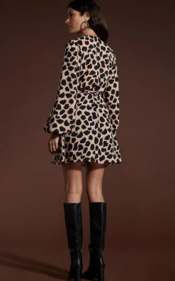 Ginger Mini Wrap Dress In Beige Cloud