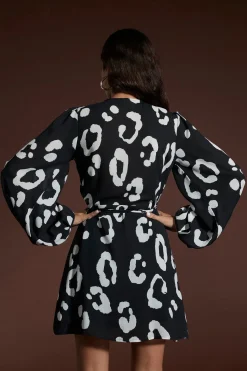 Ginger Mini Wrap Dress In Oversized Mono Leopard