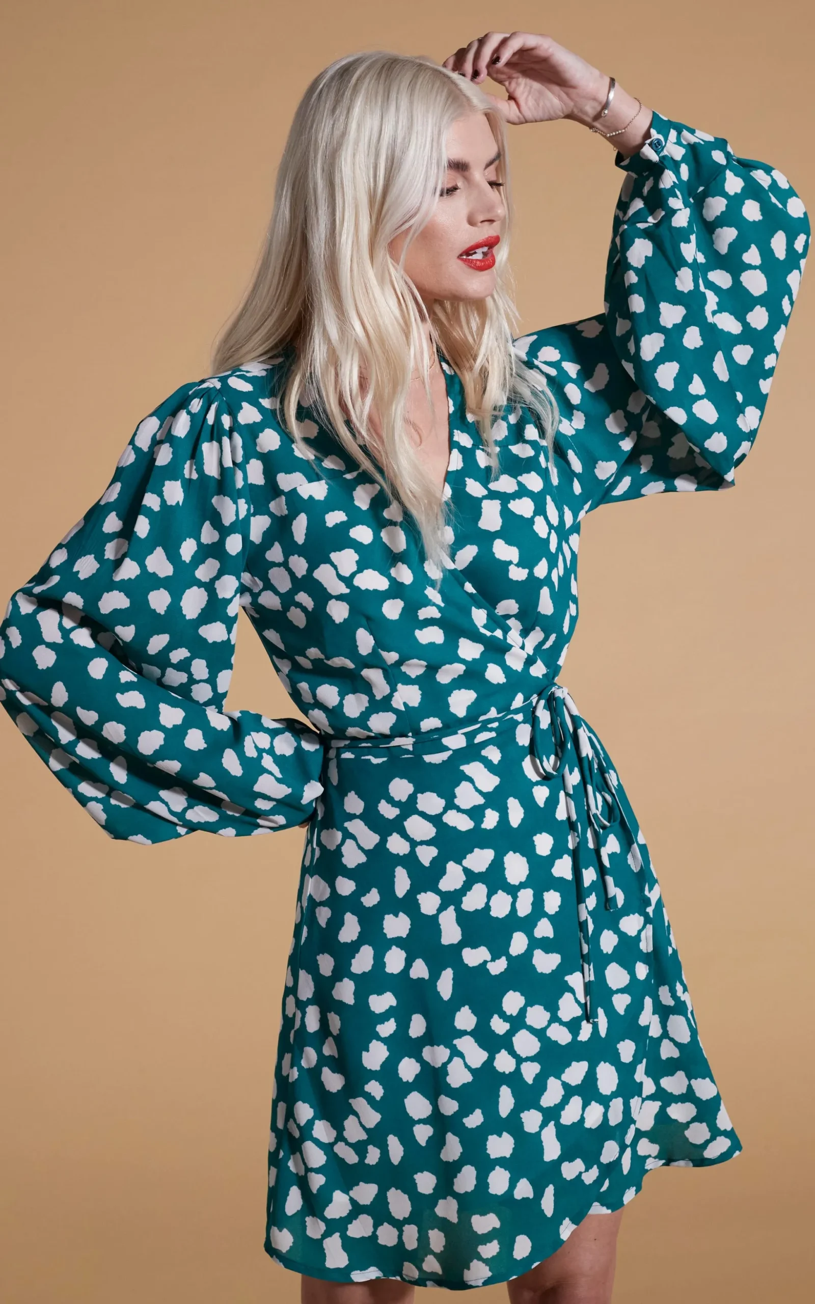 Ginger Mini Wrap Dress In White On Green Cloud