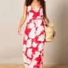 Giselle Maxi Slip Dress In Red Bloom