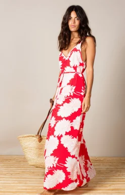 Giselle Maxi Slip Dress In Red Bloom