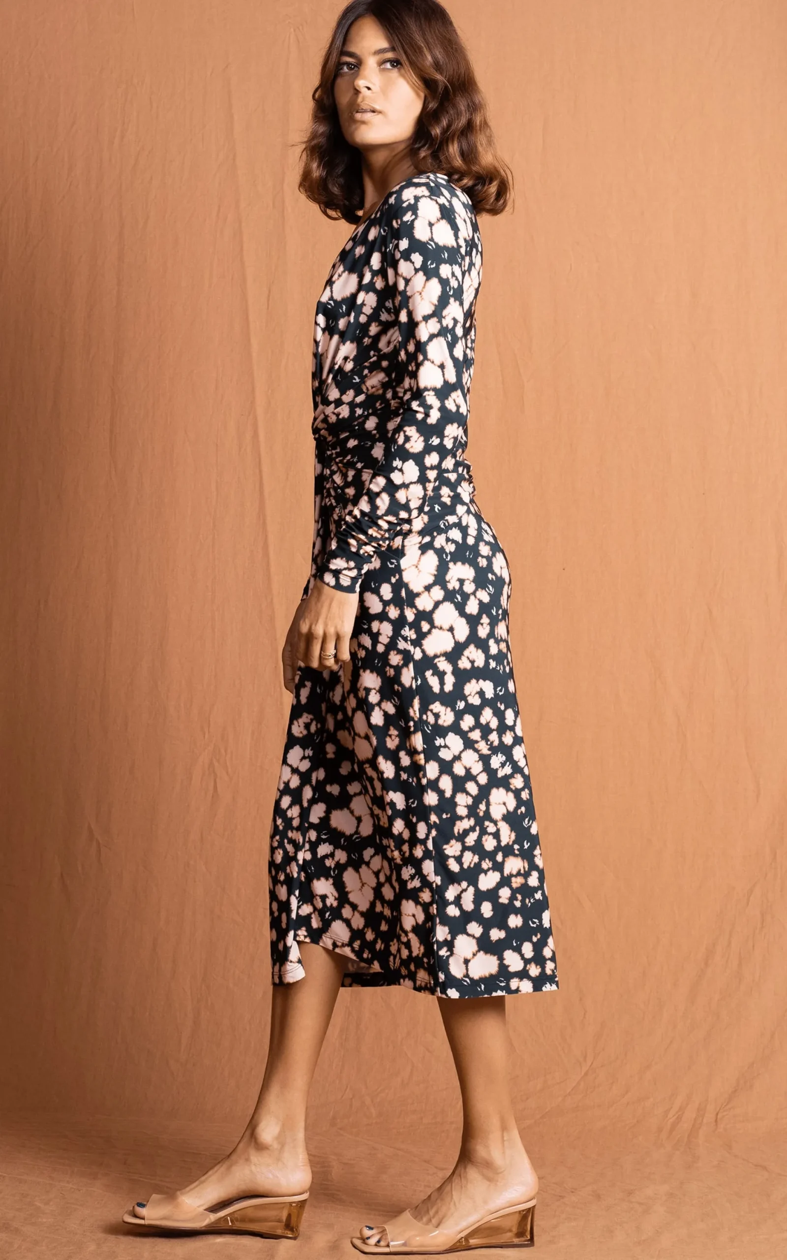 Goldie Midaxi Dress In Beige Inky Leopard