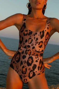 Halo Kiara Belted Swimsuit In Leopard