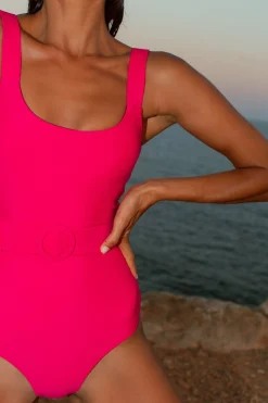 Halo Kiara Belted Swimsuit In Hot Pink