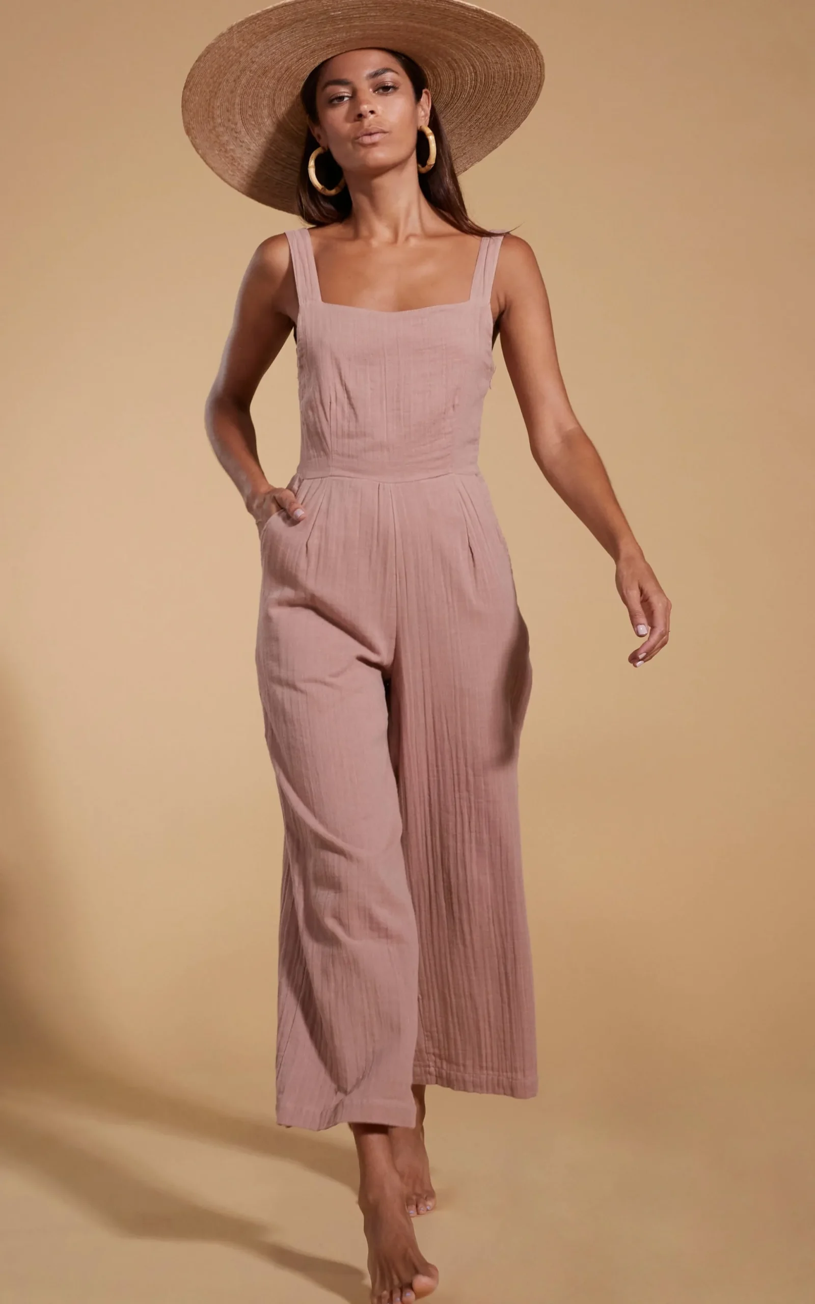 Halo Kimani Twist Back Jumpsuit In Fawn