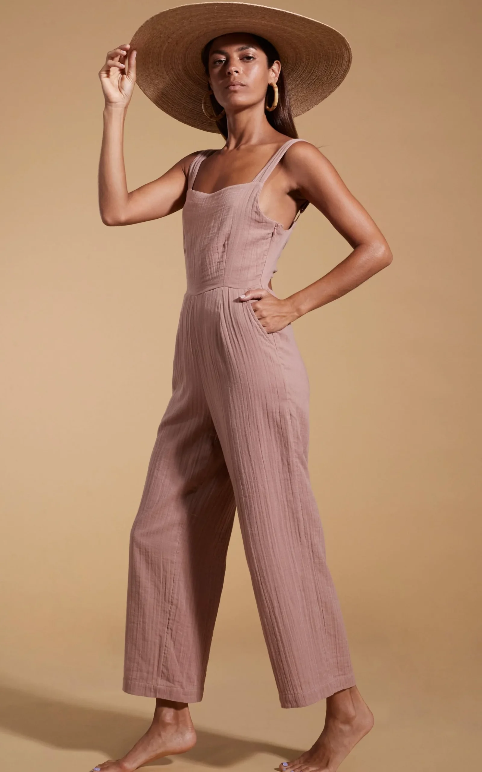 Halo Kimani Twist Back Jumpsuit In Fawn